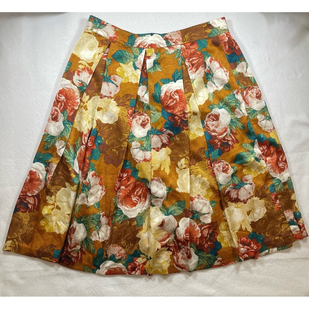 Tahari Arthur S Levine Petite Floral Pleated A-Line Midi Skirt Women's 8P